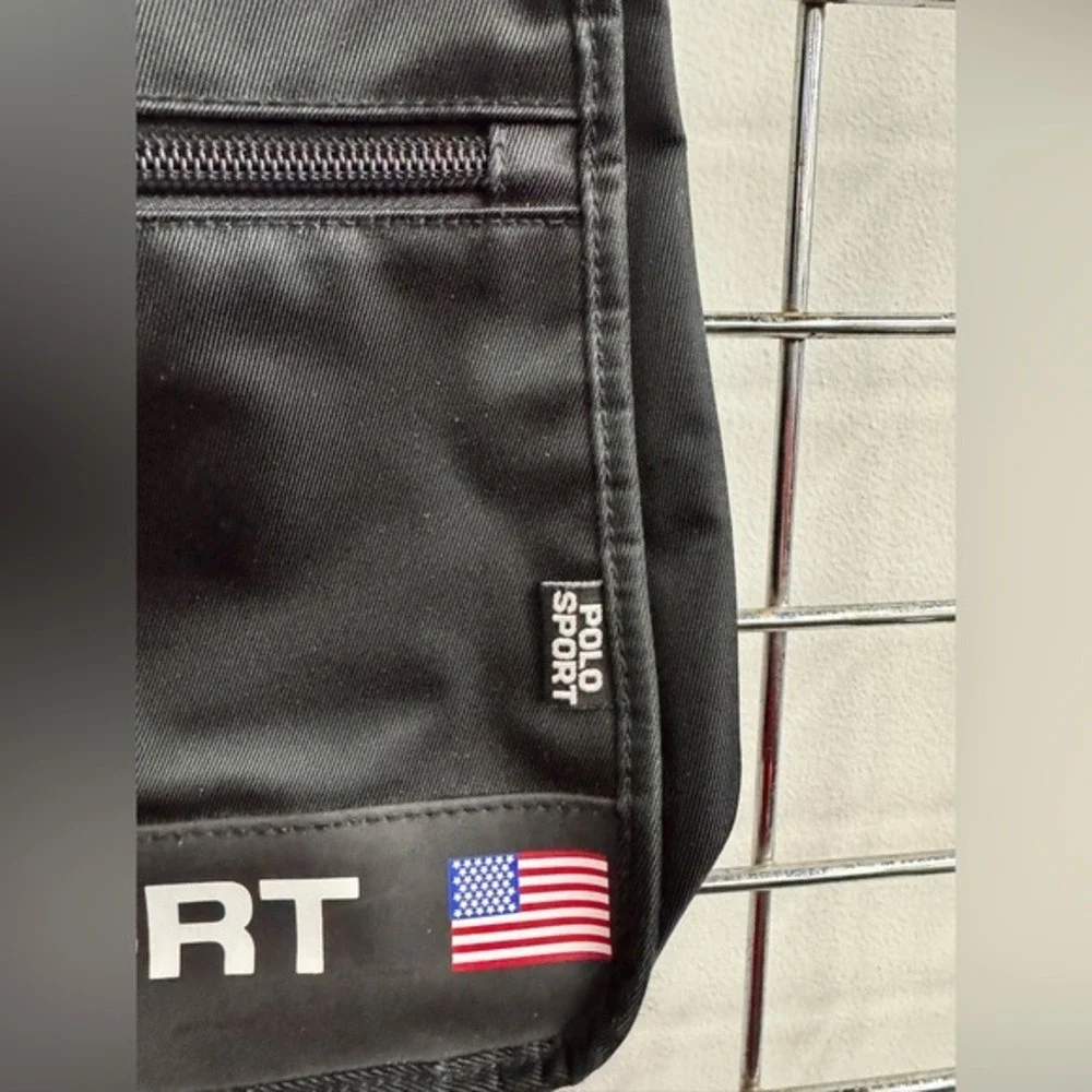 Polo Sport Ralph Lauren Black Nylon Messenger Crossbody Bag American Flag